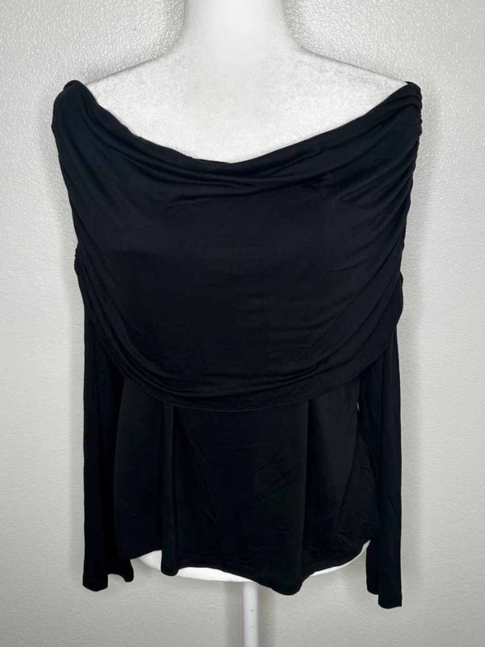 Soft Surroundings Womens Black Long Sleeve Off Shoulder Top Drape Front Size M